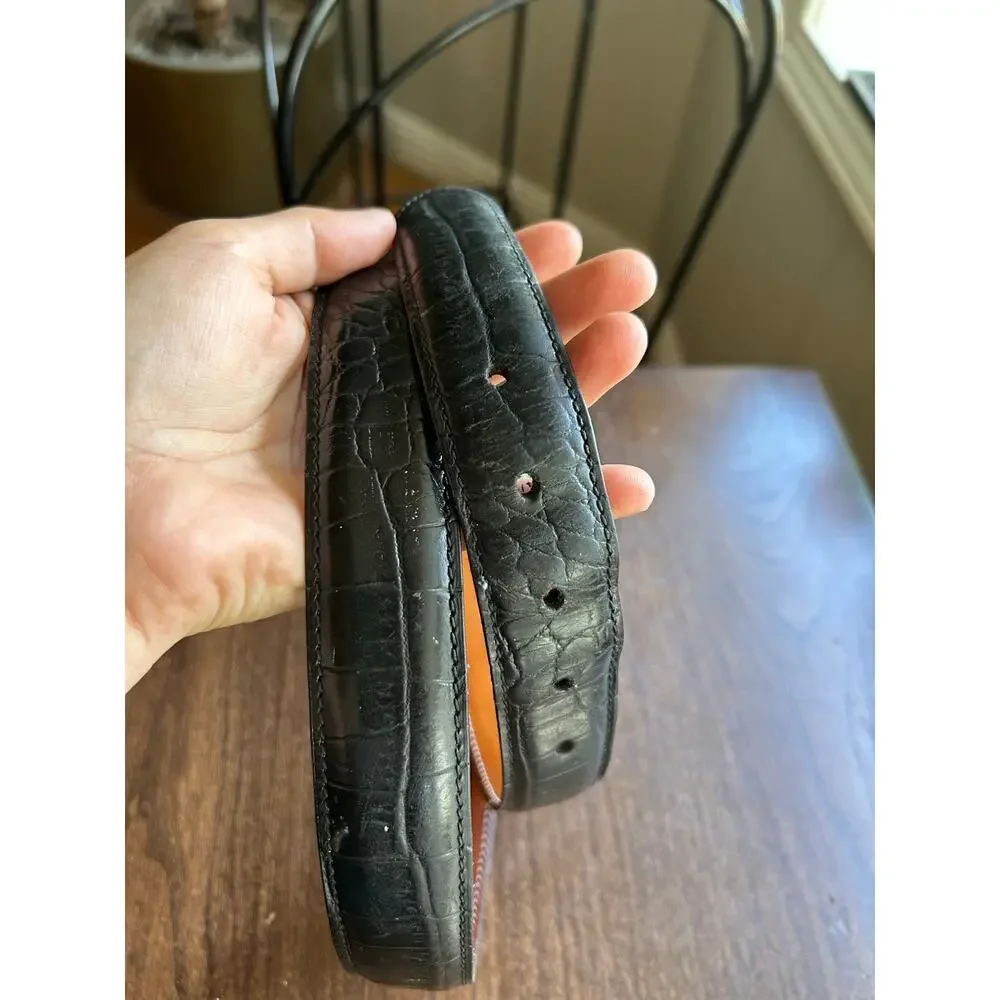 Faconnable belt handcrafted in France black leather croc embossed size 34